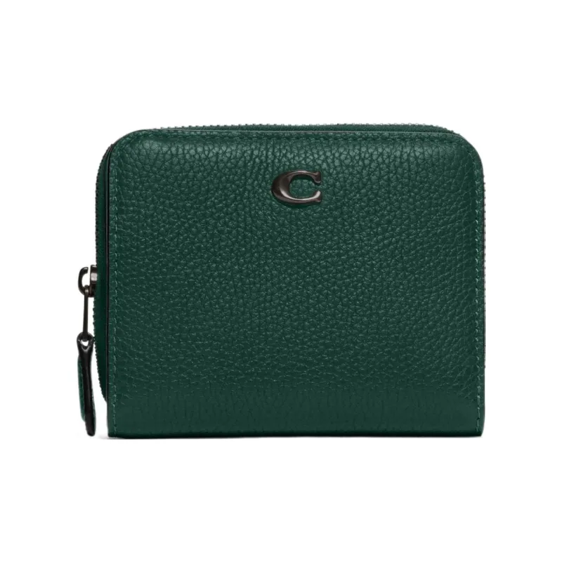 COACH Billfold Wallet Polished Textured Leather Card Holder Wallet Women's Forest Green-0