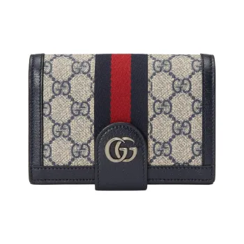 GUCCI Ophidia Canvas With Leather Trim Passport Holder Men's Beige/Blue