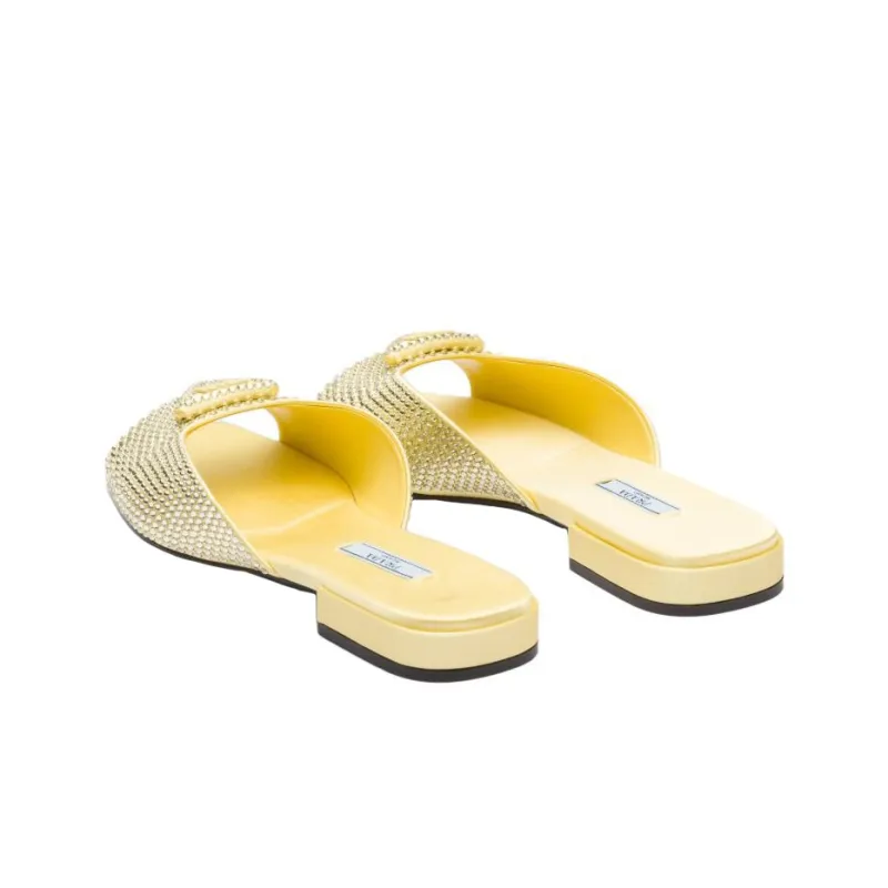 PRADA Crystal-embellished Satin Slides-4