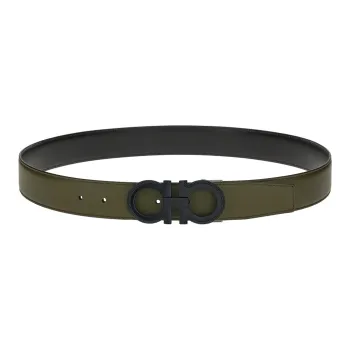 FERRAGAMO Casual Fashion Versatile Smooth Buckle Belt Men's Green Width: 3.5cm
