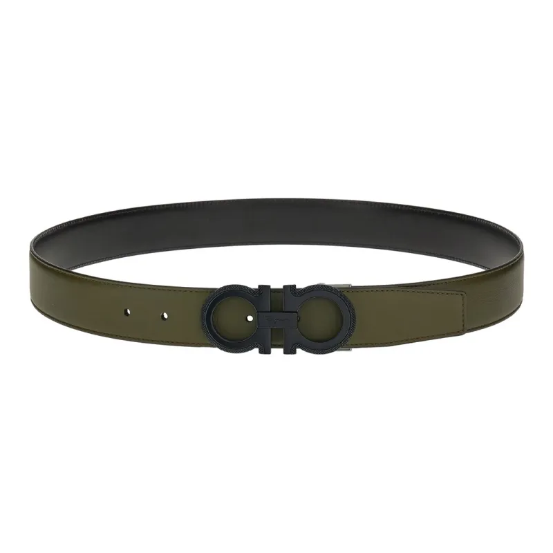 FERRAGAMO Casual Fashion Versatile Smooth Buckle Belt Men's Green Width: 3.5cm-0