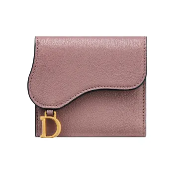 DIOR Saddle Sheepskin Card Holder Wallet Women's Dusty Pink