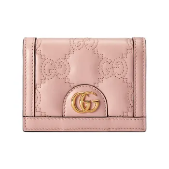 GUCCI GG Matelassé Leather Clutch Card Holder Wallet Trumpets Women's Pink