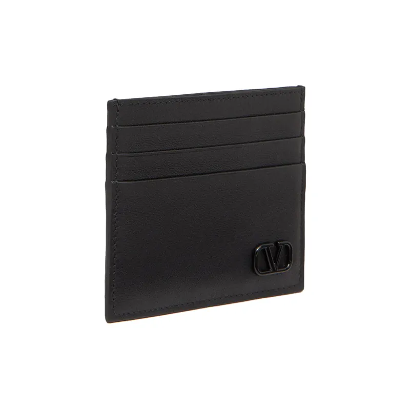 Valentino GARAVANI Calfskin Card Clip Card Holder Men's Black-1