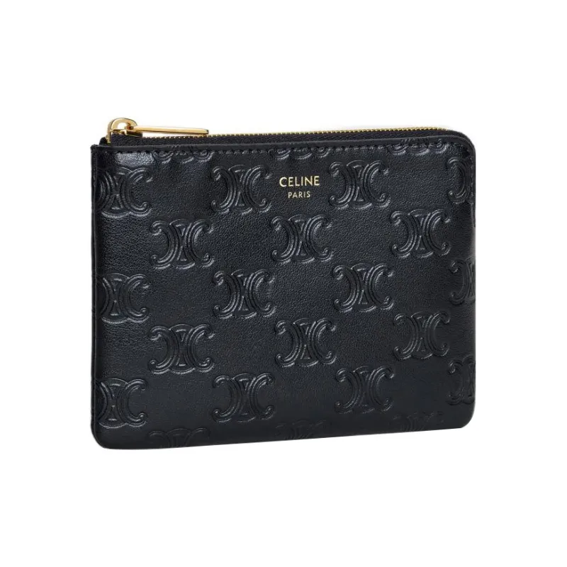 CELINE Triomphe Arc De Triomphe Smooth Cow Leather Clutch Coin Purse Card Holder Women's Black-2