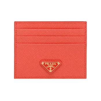 PRADA Leather Card Holder Women's Orange