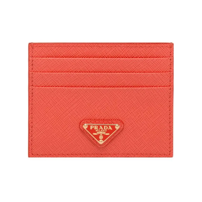PRADA Leather Card Holder Women's Orange-0
