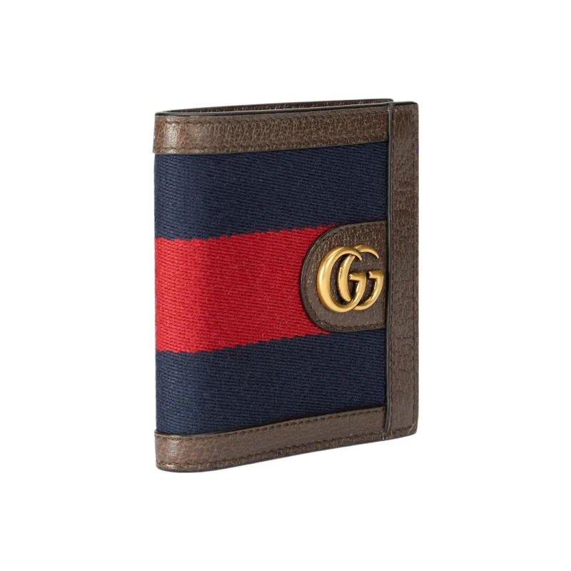 GUCCI Canvas With Leather Wallet Men's Brown/Blue/Red-2