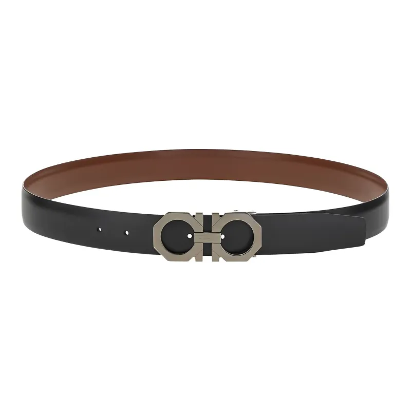 FERRAGAMO Minimalist Style Fashion Casual Smooth Buckle Leather Belts Men's Width  3.2cm-0