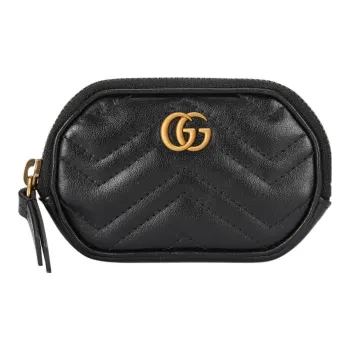 GUCCI GG Marmont Quilted Herringbone Leather Coin Purse Women's Black