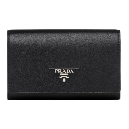 PRADA Leather Wallet Large Size Women's Black