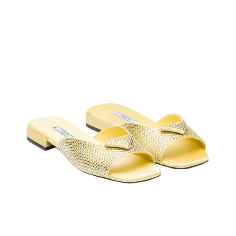 PRADA Crystal-embellished Satin Slides-2