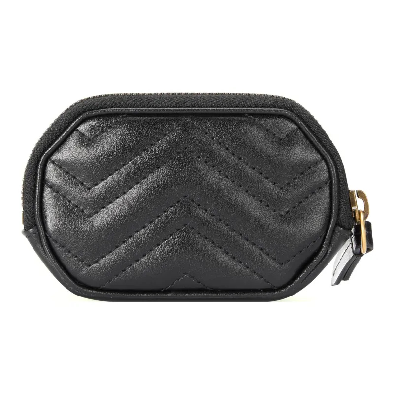 GUCCI GG Marmont Quilted Herringbone Leather Coin Purse Women's Black-1