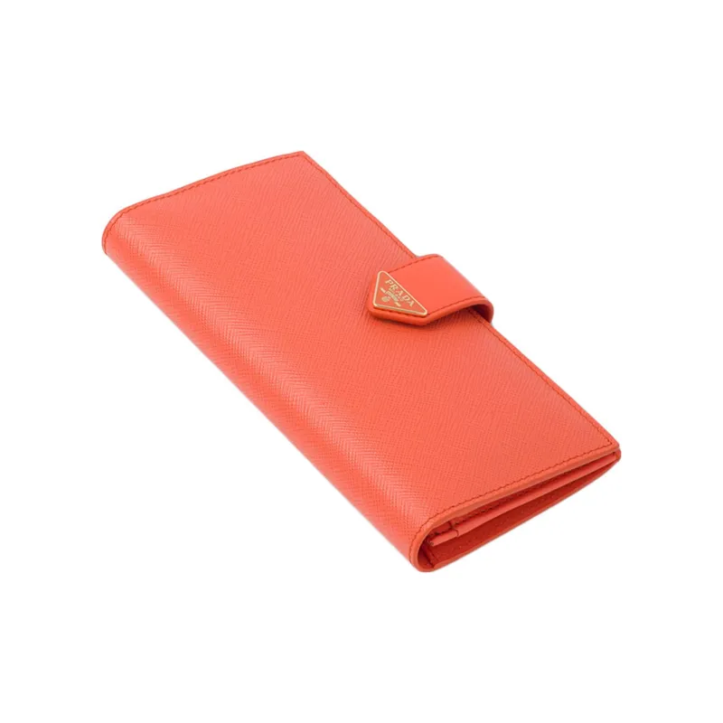 PRADA Leather Card Holder Wallet Large Size Women's Orange-2