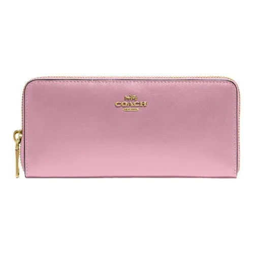 COACH Accordion Zip Premium Calfskin Card Holder Wallet Small Size Women's Pink