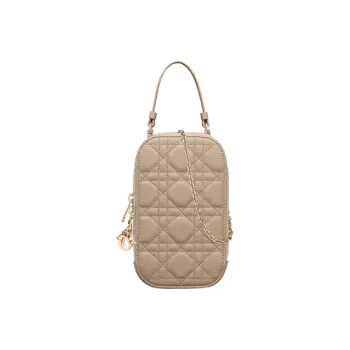 DIOR Lady Dior Lambskin Cell Phone Pouch Women's Warm Beige