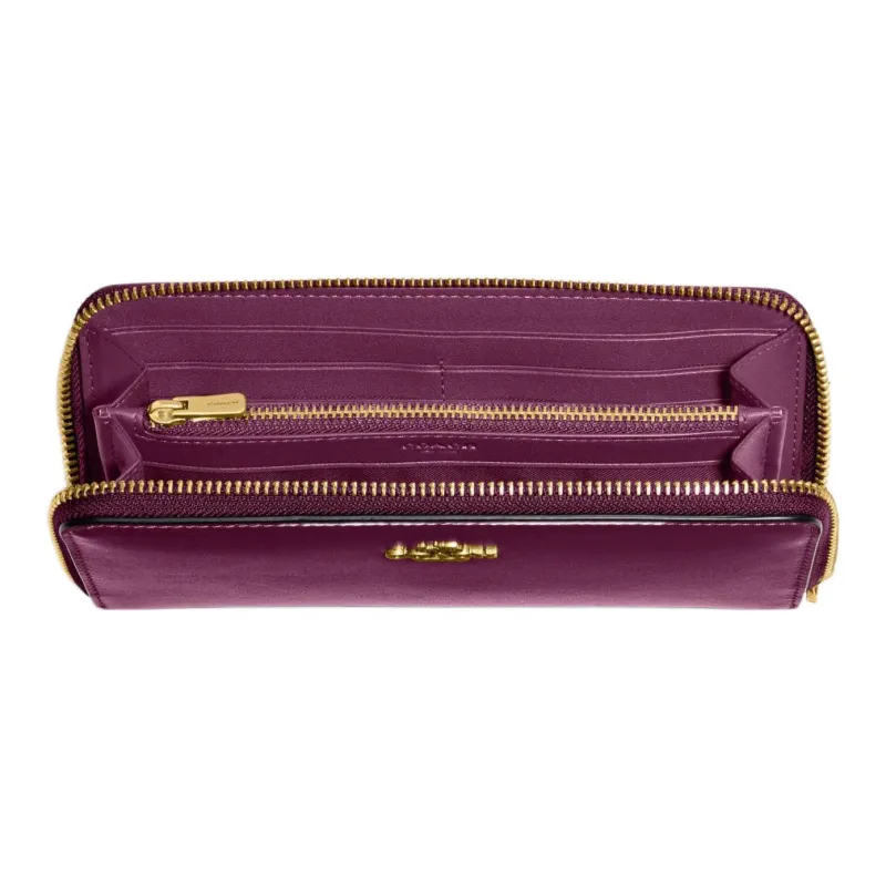 COACH Accordion Zip Premium Calfskin Card Holder Wallet Small Size Women's Dark Purple-2