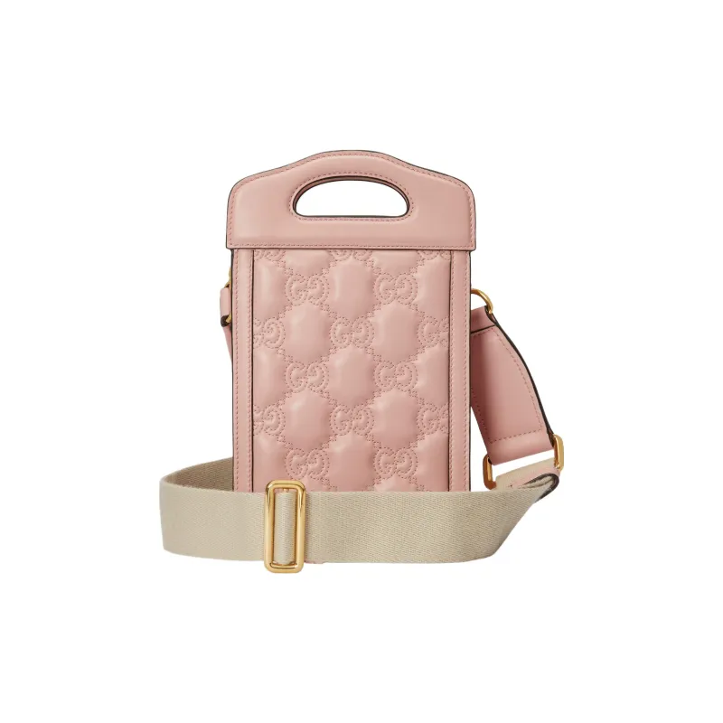 GUCCI GG Matelassé Leather Tote Cell Phone Pouch Crossbody Bag, Handbag Mini Women's Pink-1