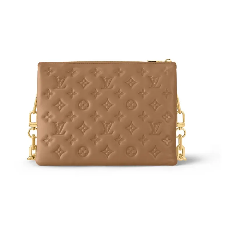 LOUIS VUITTON Coussin Sheepskin Cow Leather Patchwork Trim Shoulder Bag Crossbody Bag Small Size Women's Brown-2