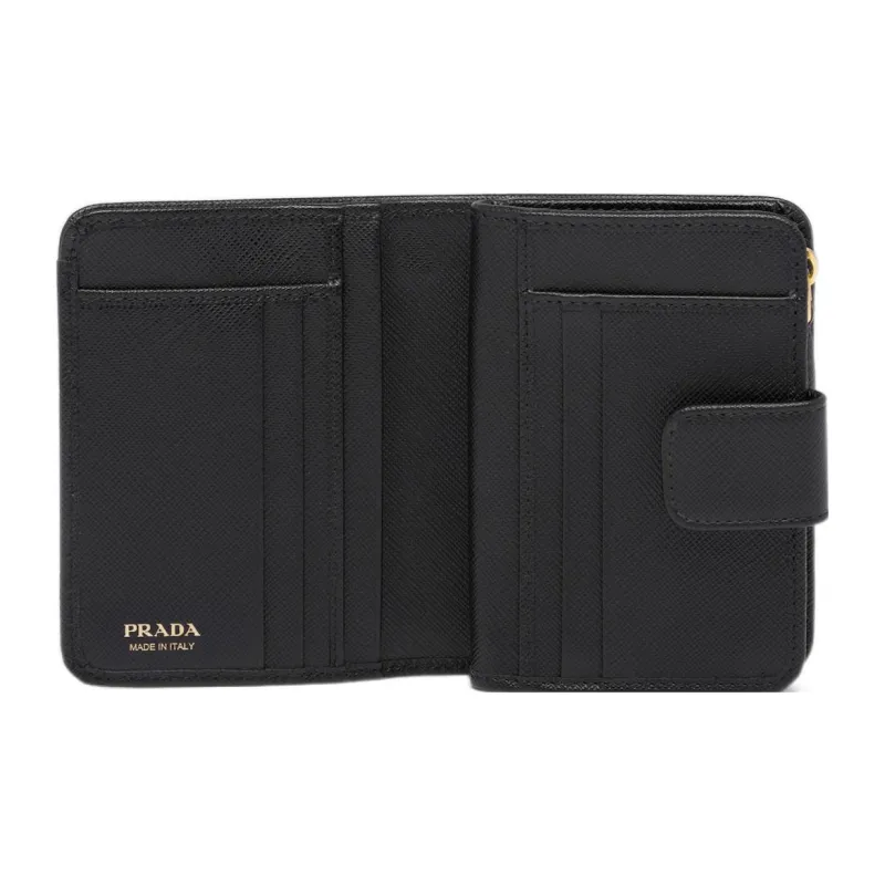 PRADA Leather Wallet Small Size Women's Black-4