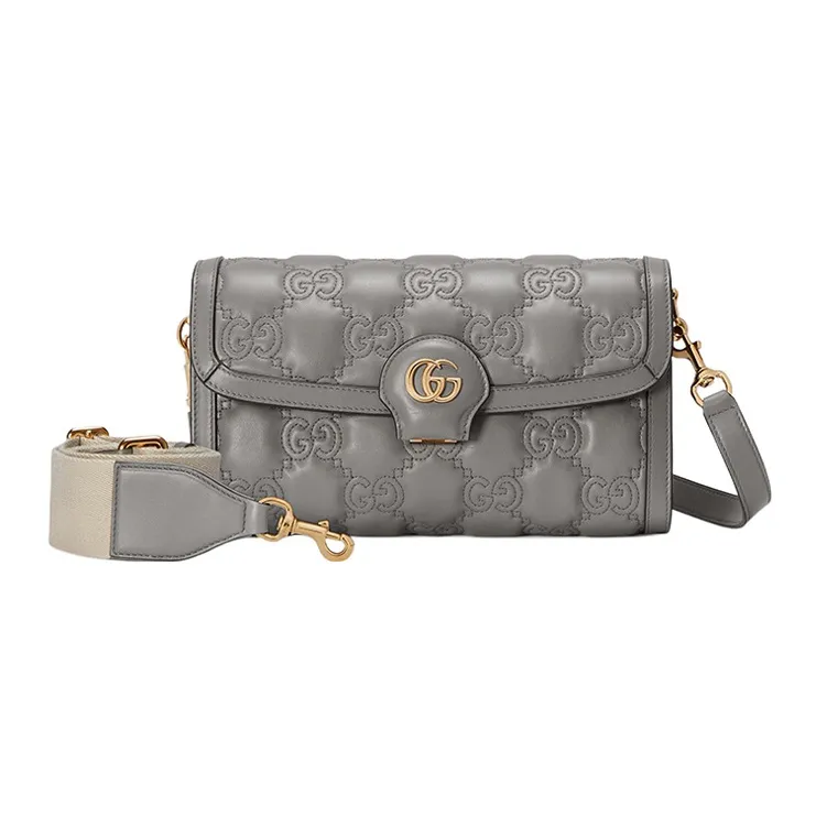 GUCCI GG Matelassé Leather WOC Baguette Bag Shoulder Bag Crossbody Bag Women's Gray-1