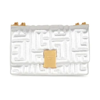 BALMAIN 1945 Quilted Soft Leather Shoulder Bag Crossbody Bag Handbag Medium Size Women's Silver White