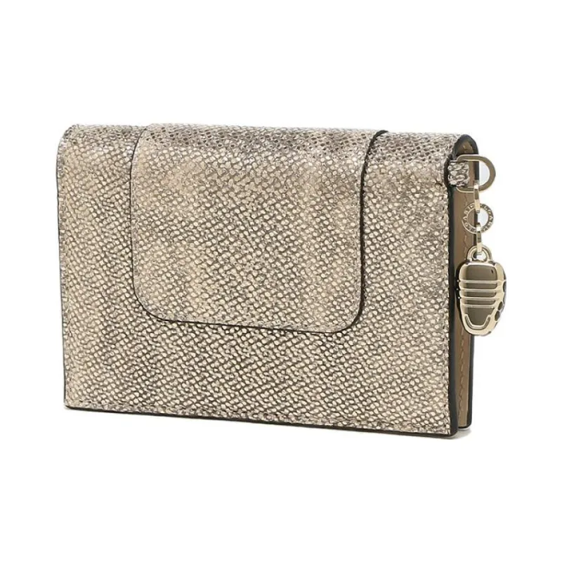 BVLGARI Serpenti Forever Series Water Snake Skin Foldable Card Holder Women's Brown-2