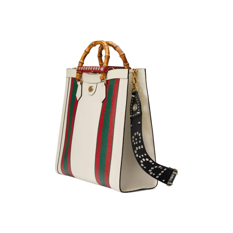 GUCCI Diana Leather Tote Bag Shopping Bag Shoulder Bag Crossbody Bag Handbag Large Size Men's White-3