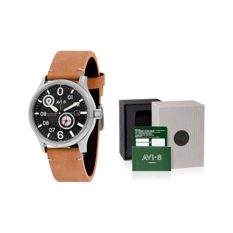 AVI 8 Wrist Watch Automatic Mechanical Movement Genuine Leather Strap Black Dial Men's Watches AV 4060 01-1