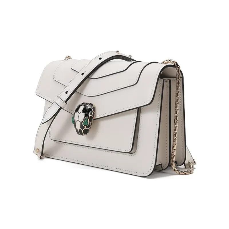 BVLGARI Calfskin Crossbody Bag, Shoulder Bag Women's White Agate Color-2