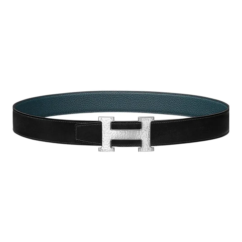 HERMES Double-Sided Elegant Elegance Silver Buckle Togo Calfskin Double-Sided Leather Belt Women's Black Width: 3.2cm-0