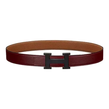 HERMES Letter H Black Buckle Togo Calfskin Double-Sided Leather Belt Women's Red Width: 3.2cm