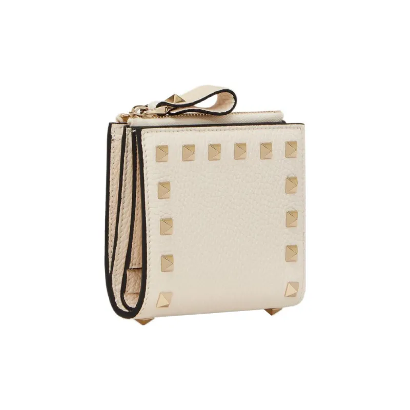Valentino Rockstud Grained Calfskin Wallet Coin Purse Card Holder Small Size Women's White-1