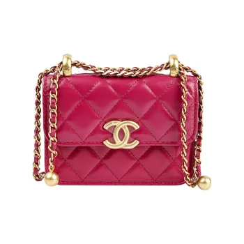CHANEL Calfskin With Metal Wealth Bag Coin Purse Crossbody Bag Small Size Women's Rose Red