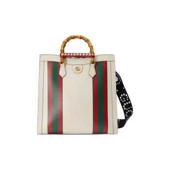 GUCCI Diana Leather Tote Bag Shopping Bag Shoulder Bag Crossbody Bag Handbag Large Size Men's White
