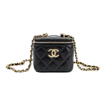 CHANEL 23C Early Spring Lambskin Box Bag Makeup Bags Shoulder Bag Crossbody Bag Women's Black