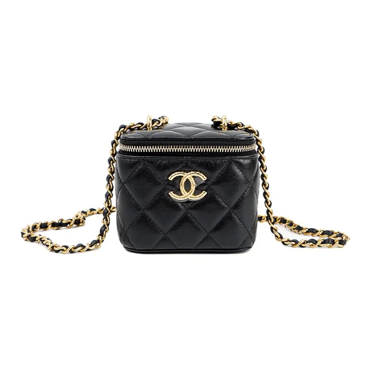 CHANEL 23C Early Spring Lambskin Makeup Bag, Shoulder Bag, Crossbody Bag Women's Black-0
