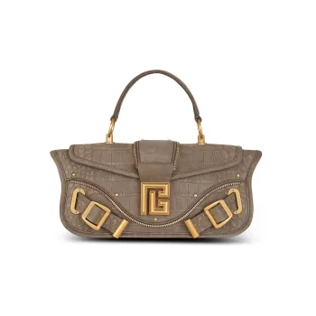 BALMAIN Crocodile Embossed Calfskin One Shoulder Crossbody Clutch Handbag Regular Women's Gray