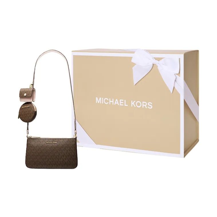 MICHAEL KORS Jet Set Travel Canvas Polyurethane 3 in 1 Shoulder Bag, Crossbody Bag Women's Dark Brown & Light Pink-4