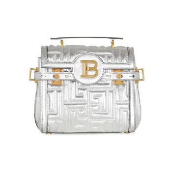 BALMAIN B-BUZZ Quilting Leather Portable Crossbody Bag Shoulder Bag Women's Silver