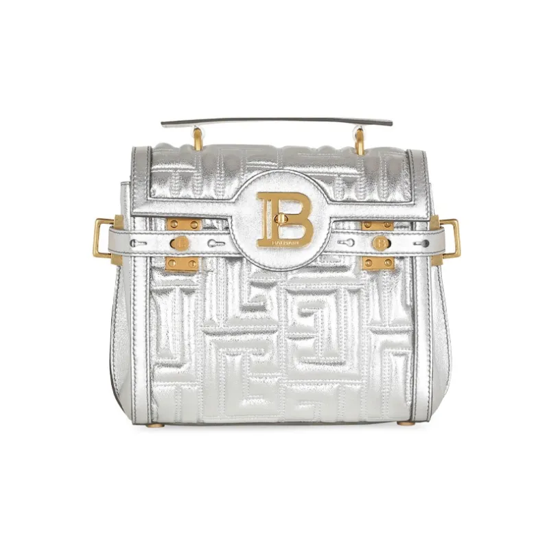 BALMAIN B-BUZZ Quilting Leather Portable Crossbody Bag Shoulder Bag Women's Silver-0