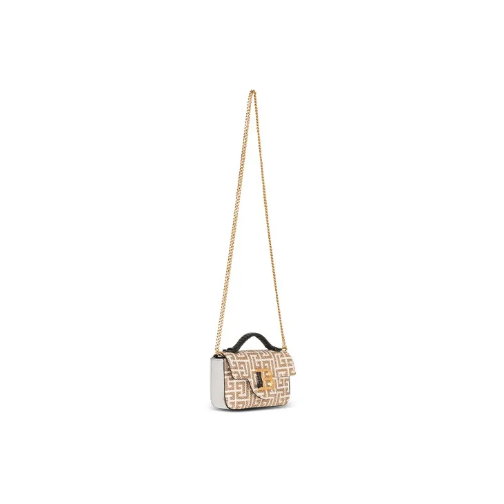 BALMAIN B-BUZZ Lurex Jacquard Handbag Shoulder Bag Crossbody Bag Mini Women's Gold/White-3
