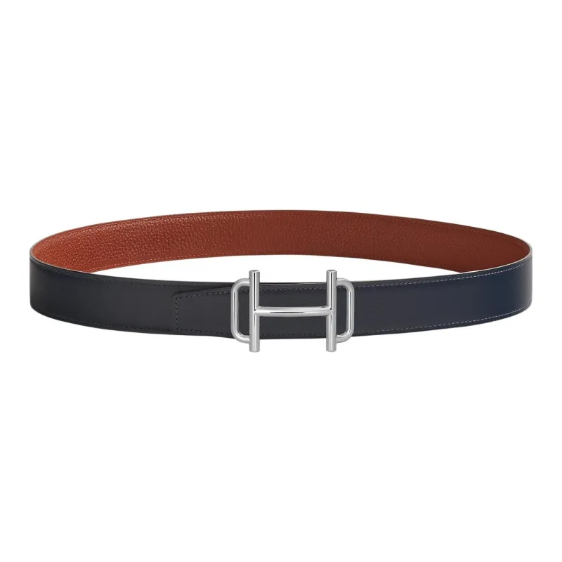 HERMES Royal Leather Belts Women's Marine Blue/Ochre Red-0