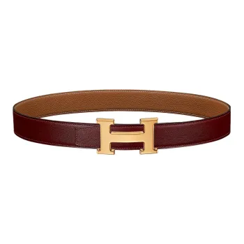 HERMES Togo Elegance Sports Gold Buckle Togo Calfskin Double Sided Leather Belt Women's Red Width 3.2cm
