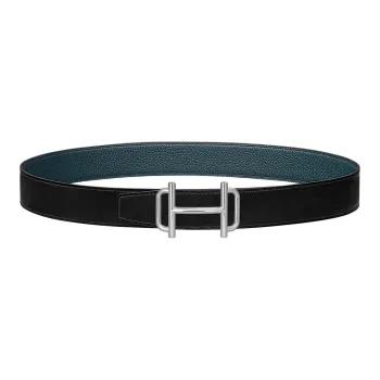 HERMES Avant Garde Silver Buckle Togo Calfskin Double Sided Leather Belt Women's Black Width  3.2cm