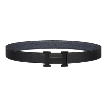 HERMES Minimalist Style Fashion Letter Black Buckle Togo Calfskin Double Sided Leather Belt Women's Black Width  3.2cm