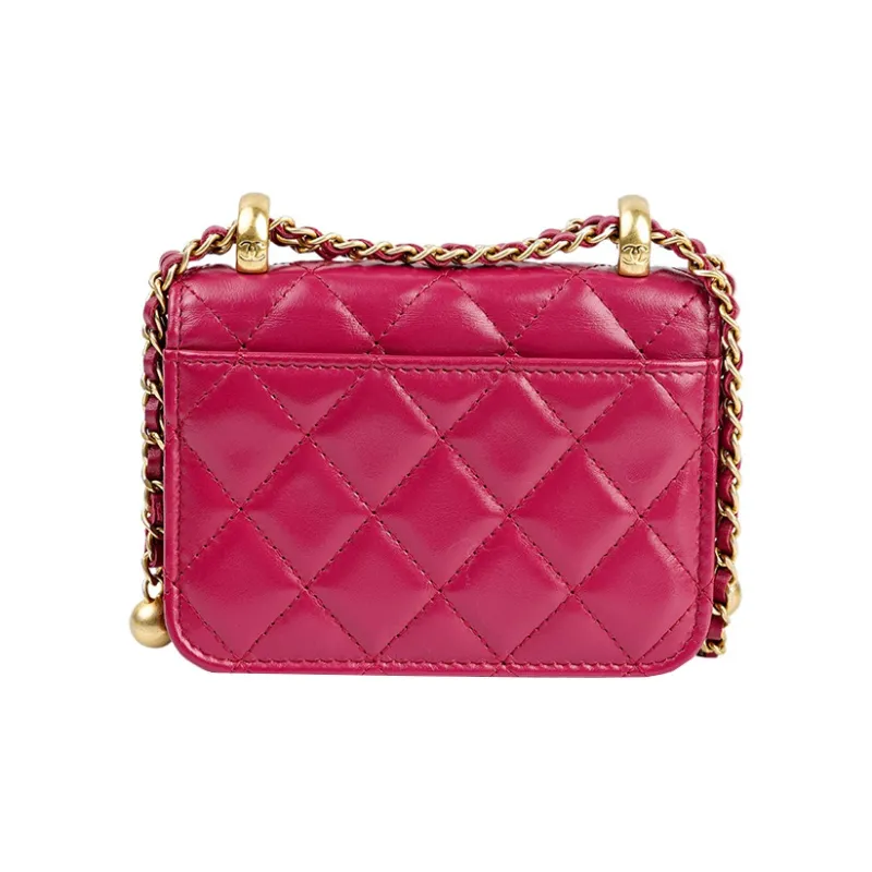 CHANEL Calfskin & Metal Wallet On Chain, Coin Purse, Crossbody Bag Trumpets Women's Rose Red-2