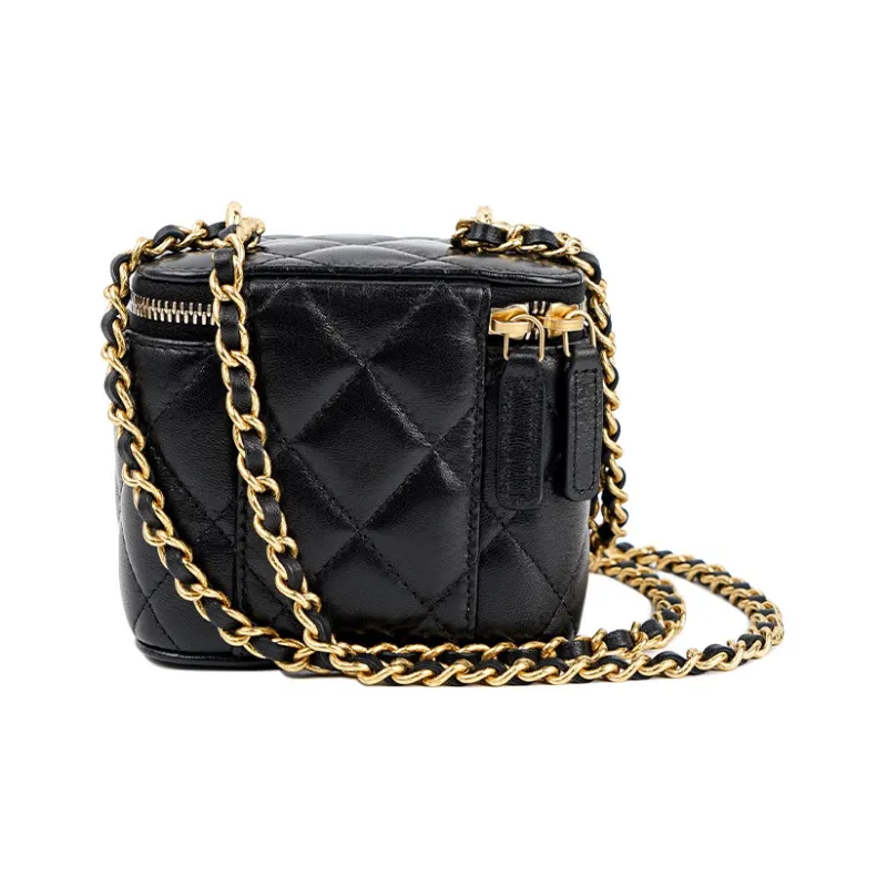 CHANEL 23C Early Spring Lambskin Makeup Bag, Shoulder Bag, Crossbody Bag Women's Black-2