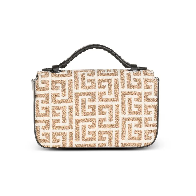 BALMAIN B-BUZZ Lurex Jacquard Handbag Shoulder Bag Crossbody Bag Mini Women's Gold/White-1