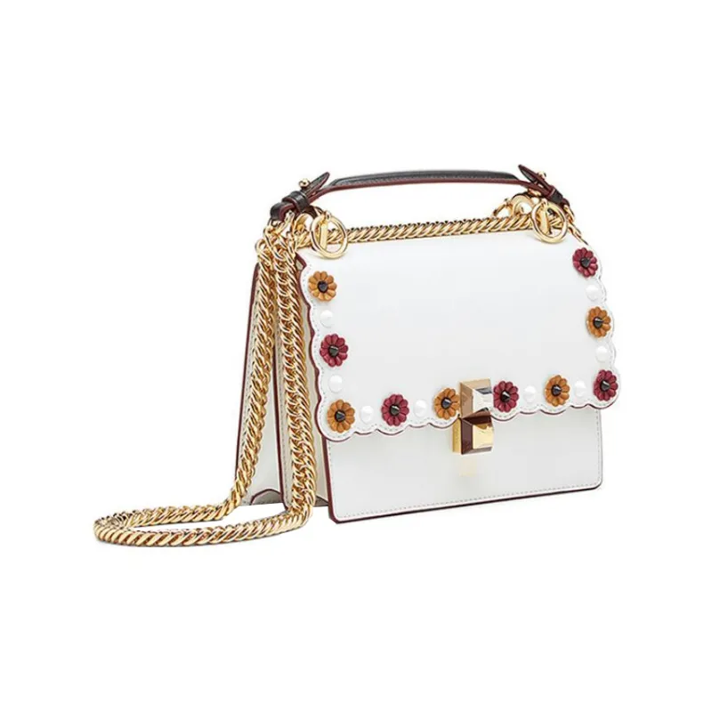 FENDI Kan I Cow Leather Crossbody Bag Shoulder Bag Small Size Women's White-1